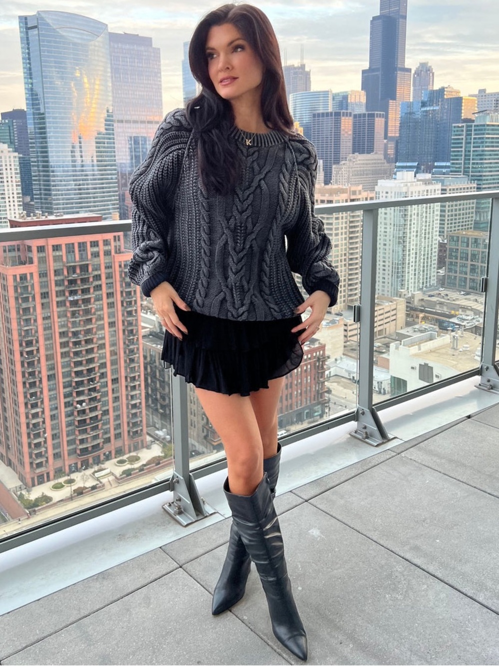 Free People Frankie Cable Knit Sweater - Onyx
